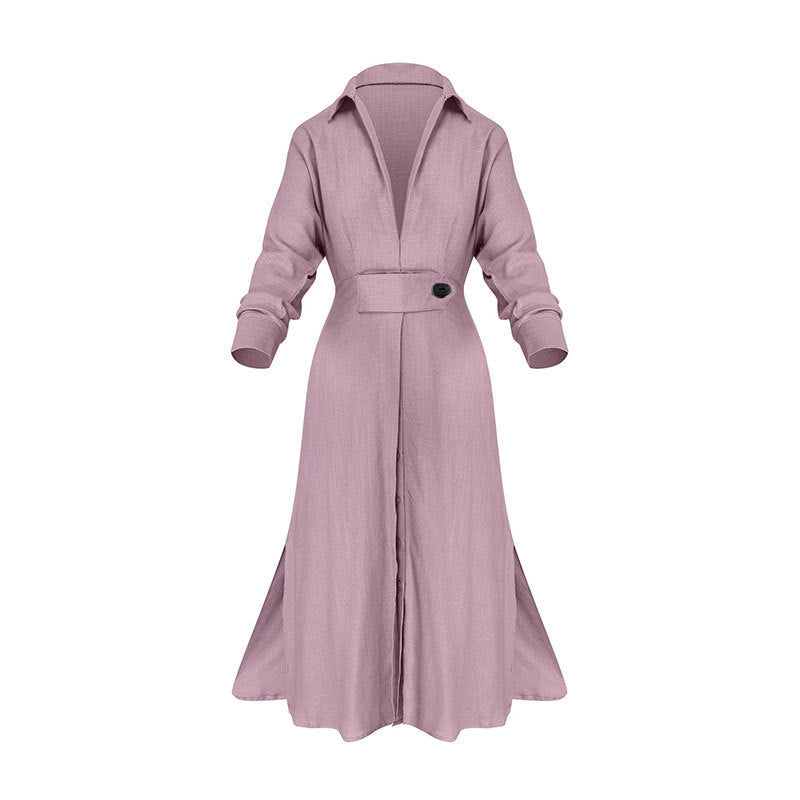 Women's Casual Solid Color High Waist Long Sleeve Irregular Shirt Maxi Dress