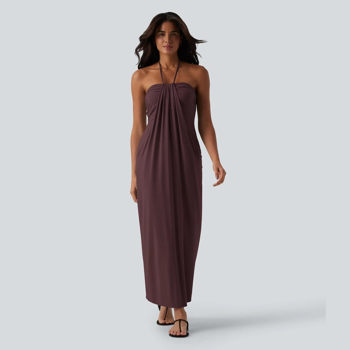 Women's Sexy Summer Solid Color Halter-Neck Lace-Up Backless Dress
