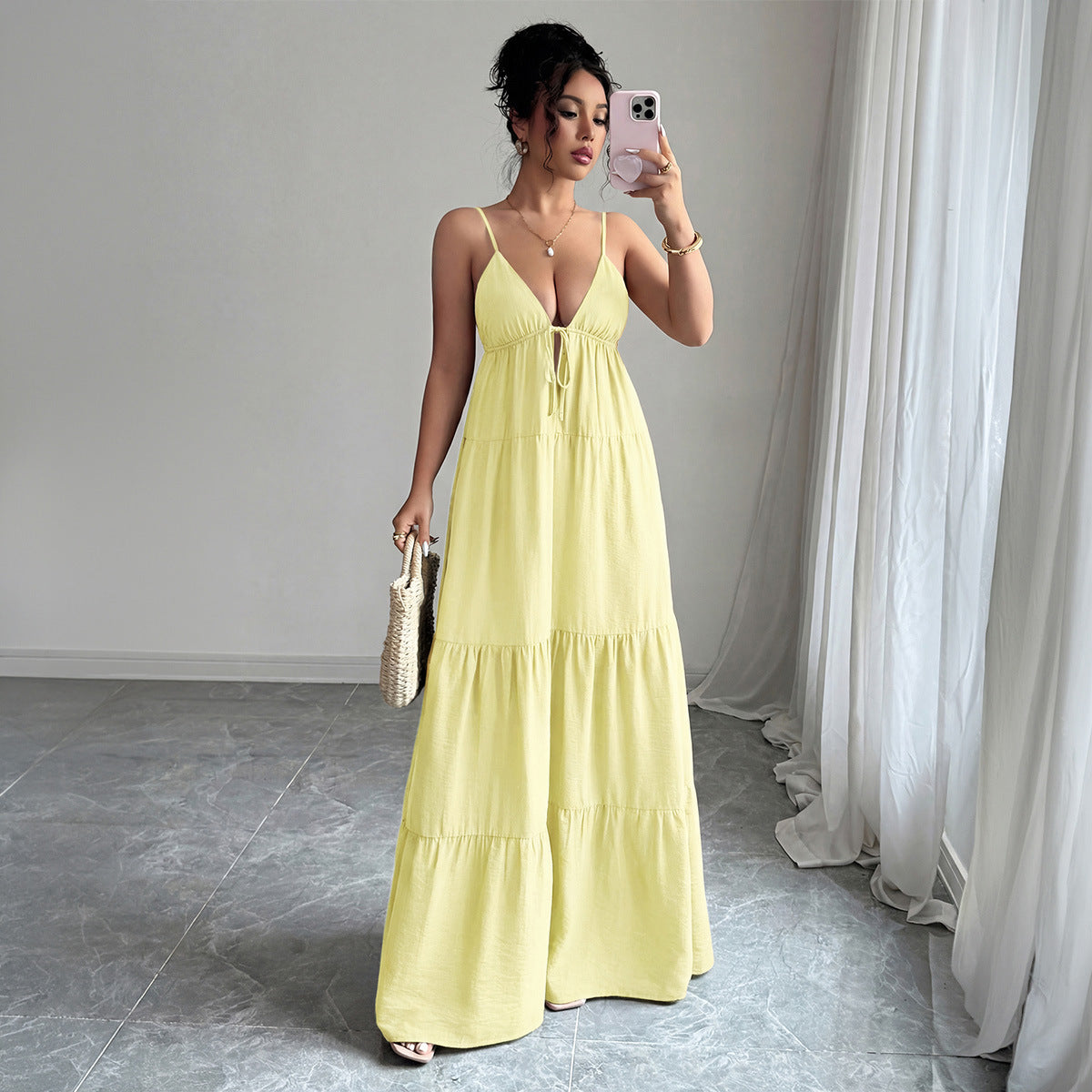 Women's Elegant Solid Color Spaghetti Strap Loose Dress