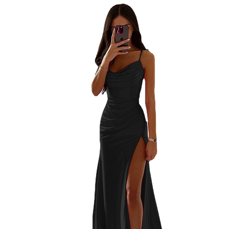 Women's Sexy Solid Color Tube Creased Side Slit Sundress