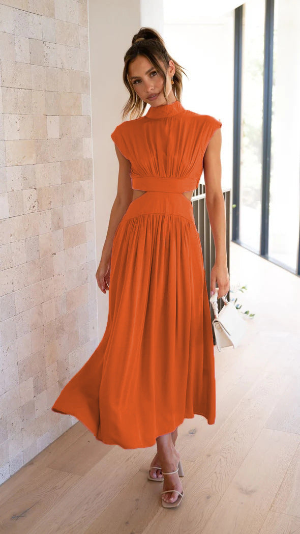 Women's Solid Color Sleeveless Hollow Midi Dress