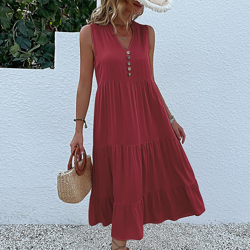 Women's Summer Solid Color Sleeveless Loose Casual Midi Dress