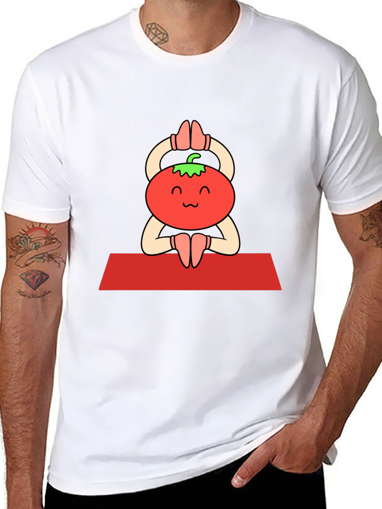 Tomato Yoga Pose Black T-Shirt