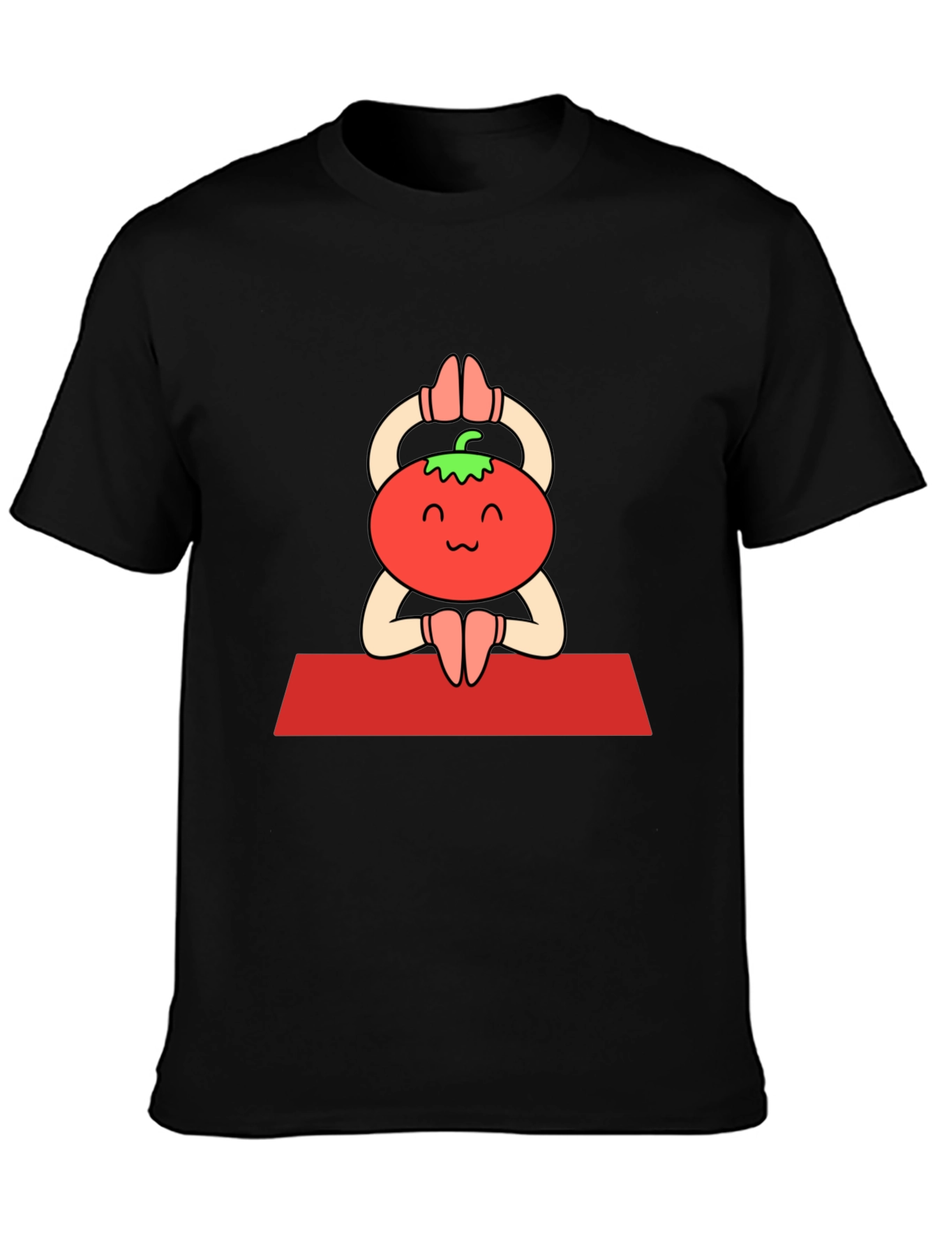 Tomato Yoga Pose Black T-Shirt