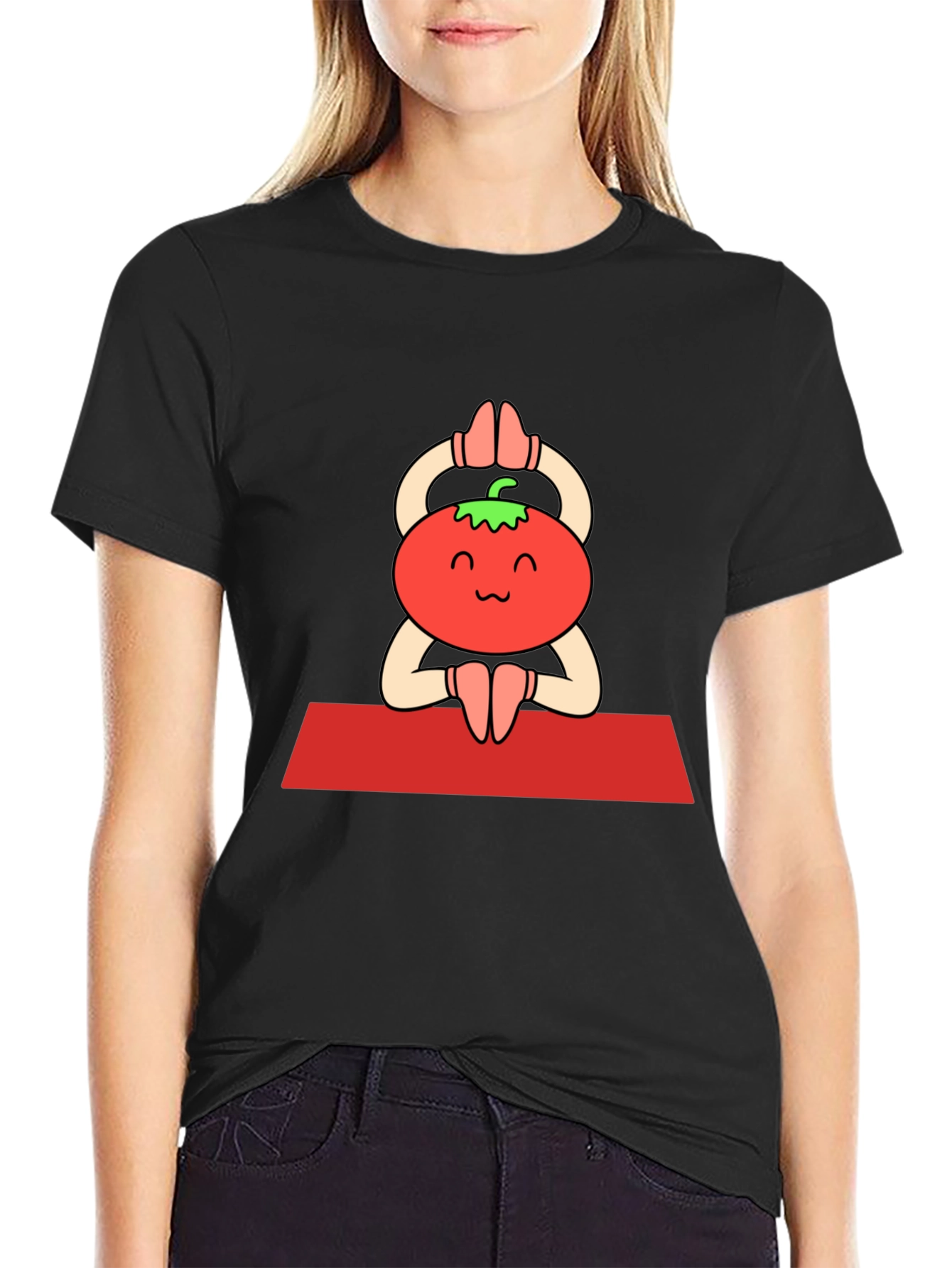 Tomato Yoga Pose Black T-Shirt