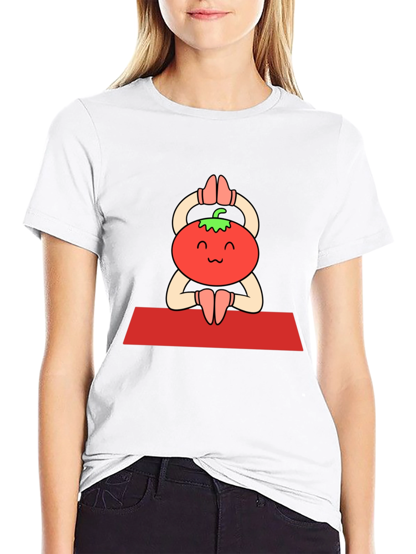Tomato Yoga Pose Black T-Shirt