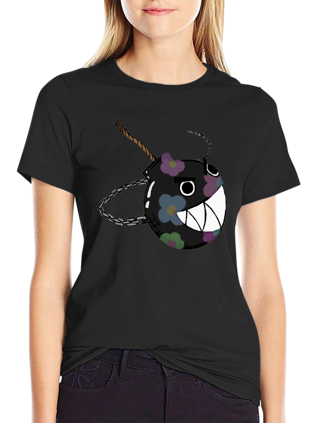 Floral Bomb Graphic Tee - Casual Black T-Shirt