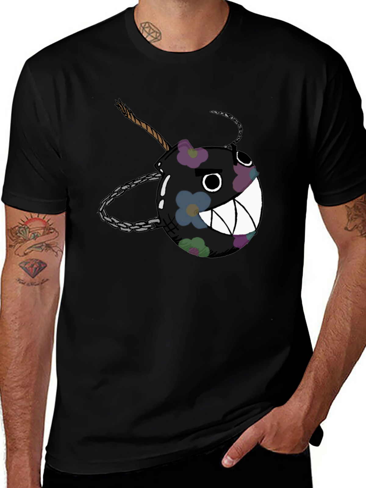 Floral Bomb Graphic Tee - Casual Black T-Shirt