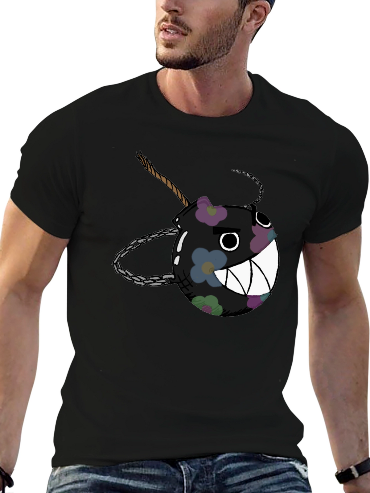 Floral Bomb Graphic Tee - Casual Black T-Shirt
