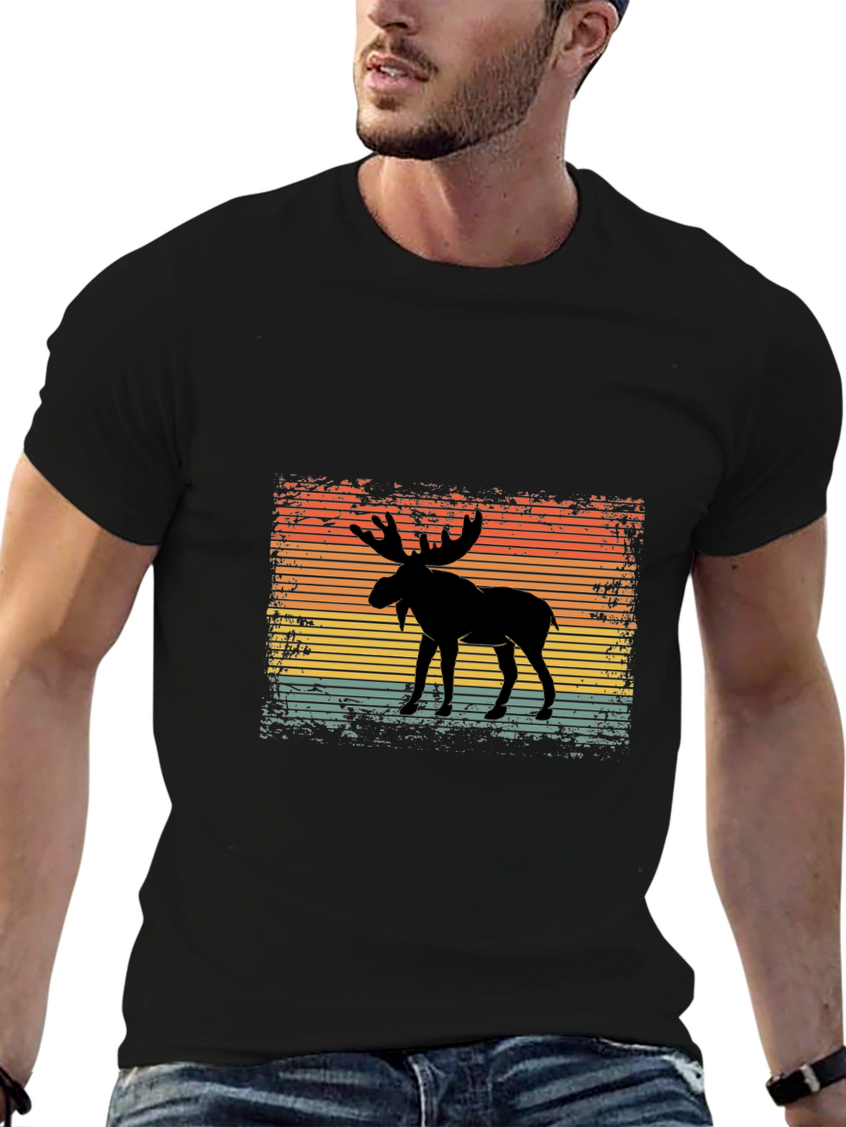 Moose Silhouette Sunset Graphic Tee