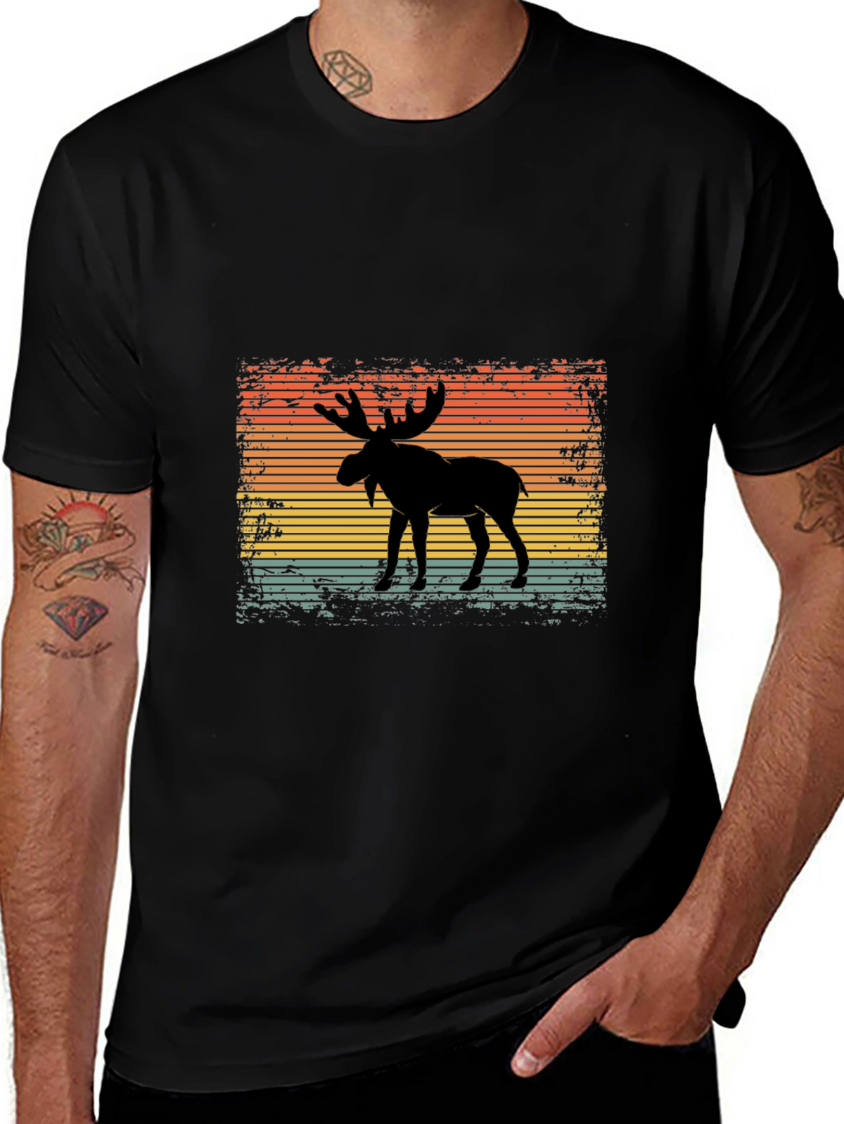 Moose Silhouette Sunset Graphic Tee