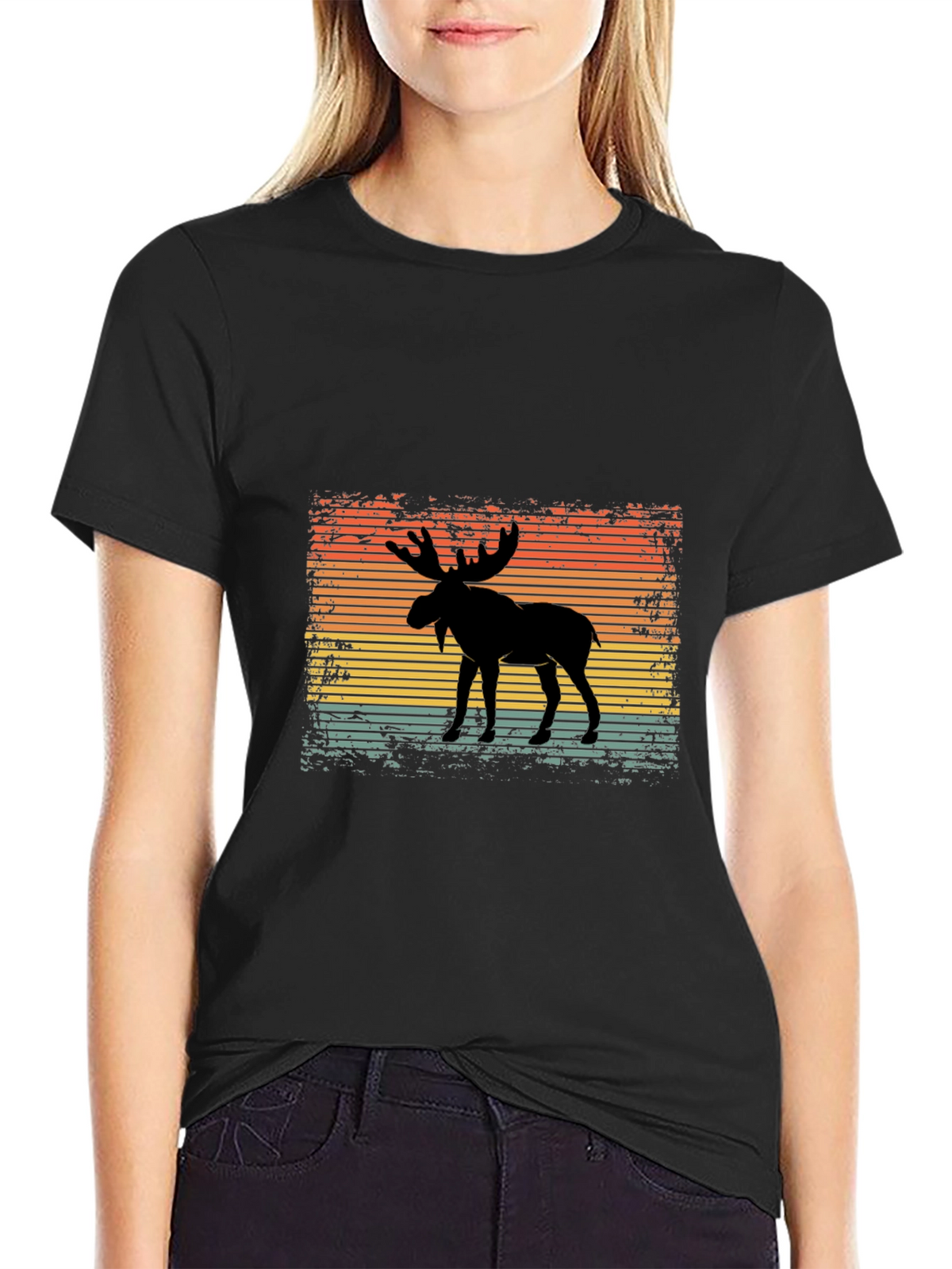 Moose Silhouette Sunset Graphic Tee