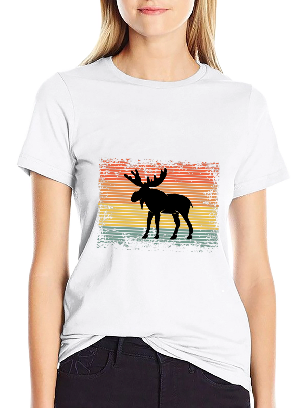Moose Silhouette Sunset Graphic Tee