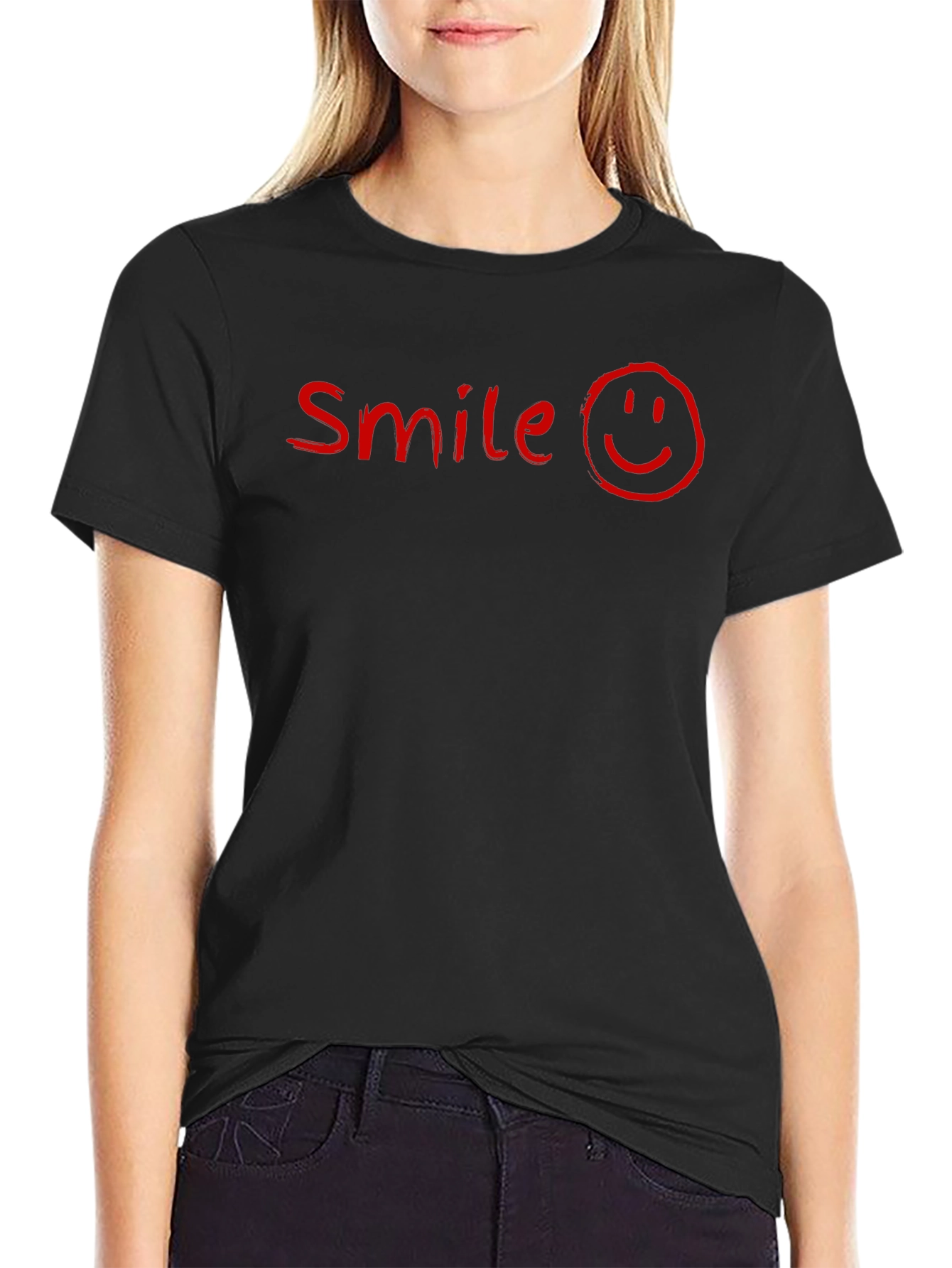 Smile Graphic Print Black T-Shirt