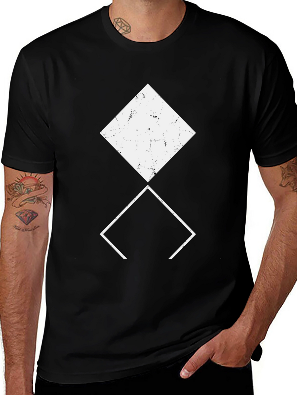 Geometric Diamond Print Black T-Shirt
