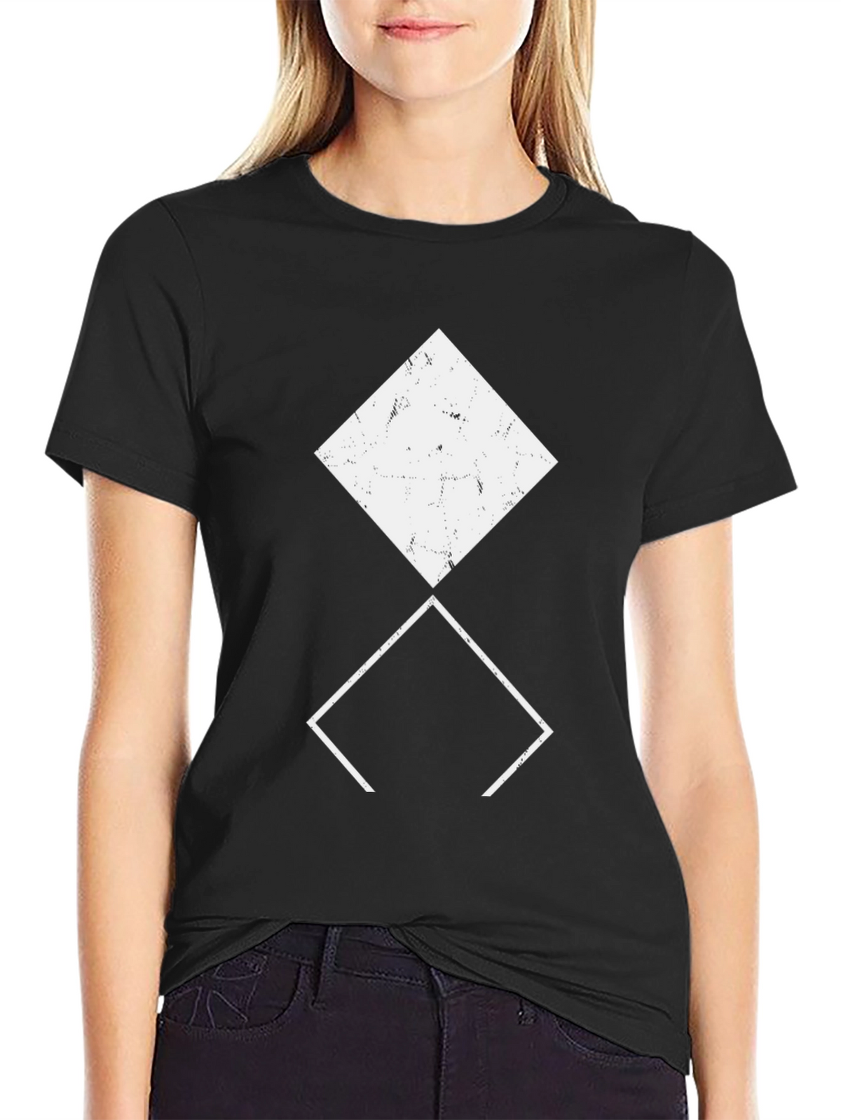 Geometric Diamond Print Black T-Shirt