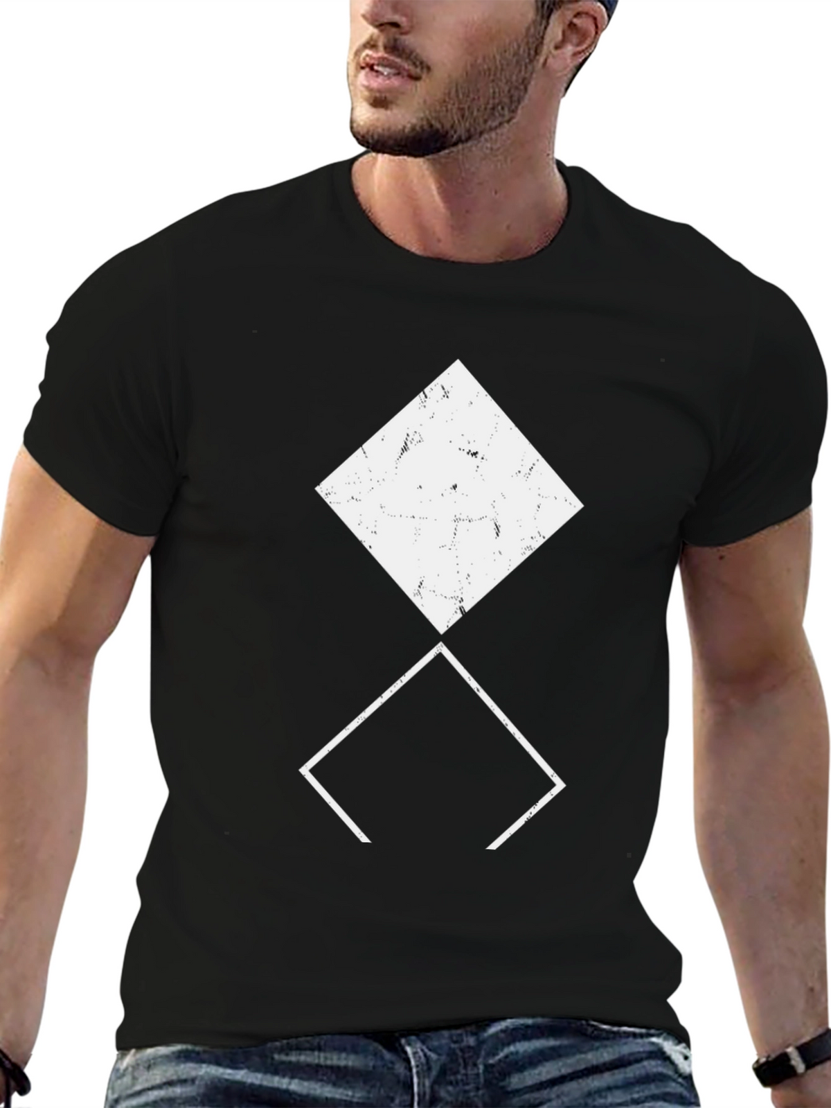 Geometric Diamond Print Black T-Shirt