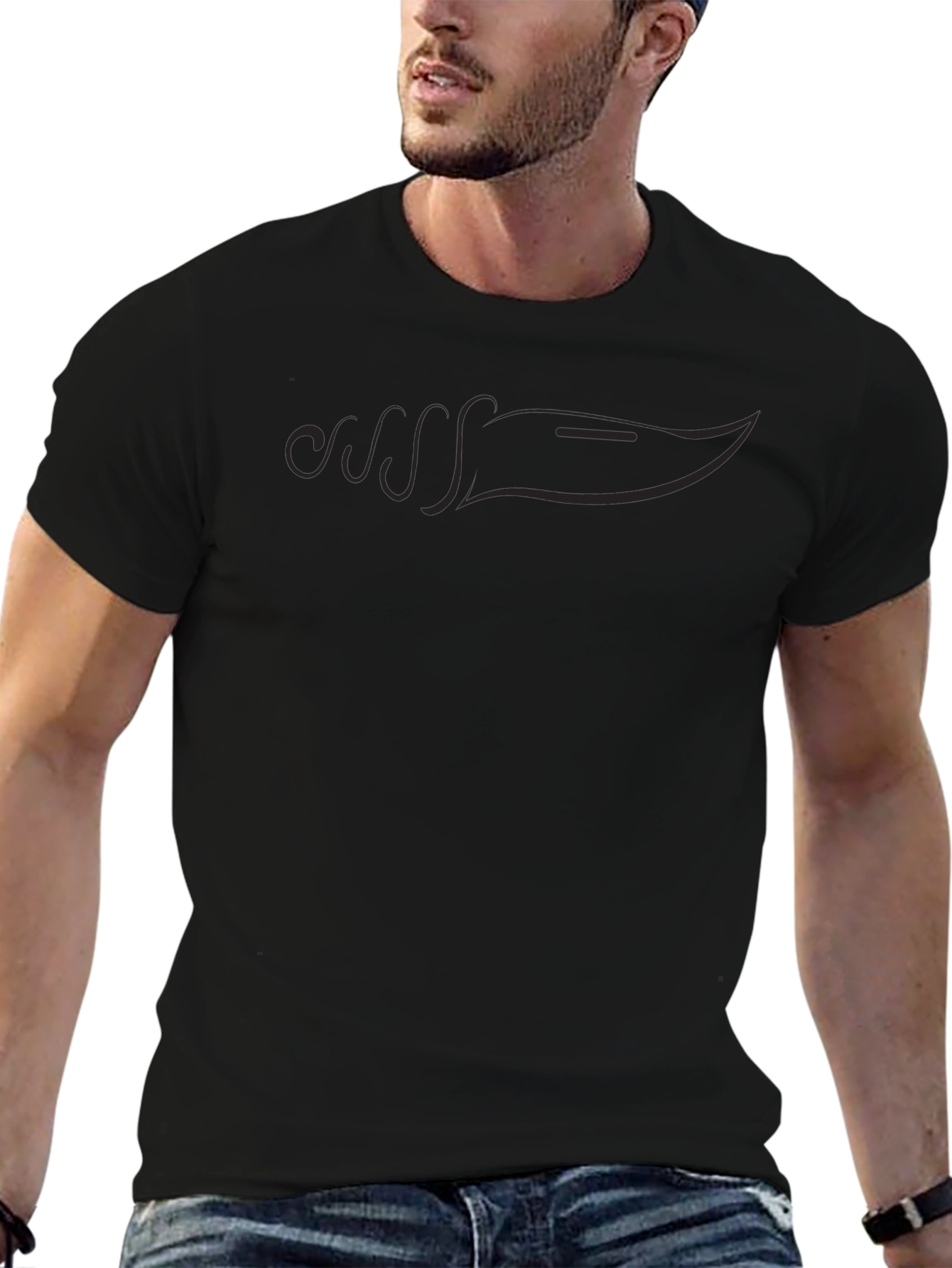 Stealthy Black Knife Graphic Tee - Modern Style