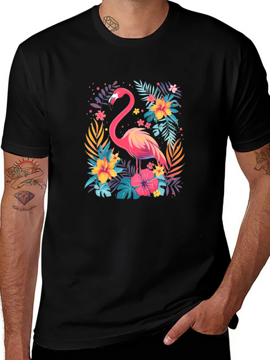 Tropical Flamingo Graphic Tee - Stylish Black T-Shirt
