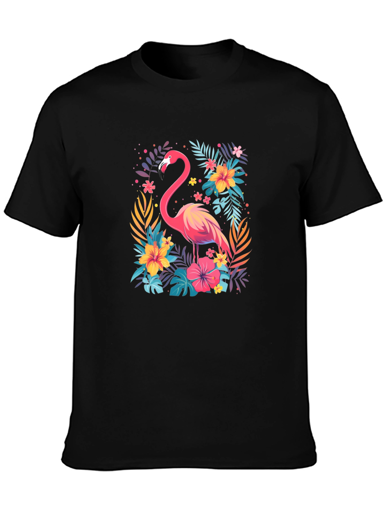 Tropical Flamingo Graphic Tee - Stylish Black T-Shirt