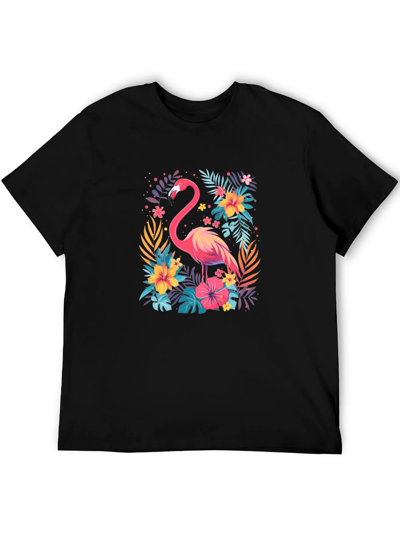 Tropical Flamingo Graphic Tee - Stylish Black T-Shirt