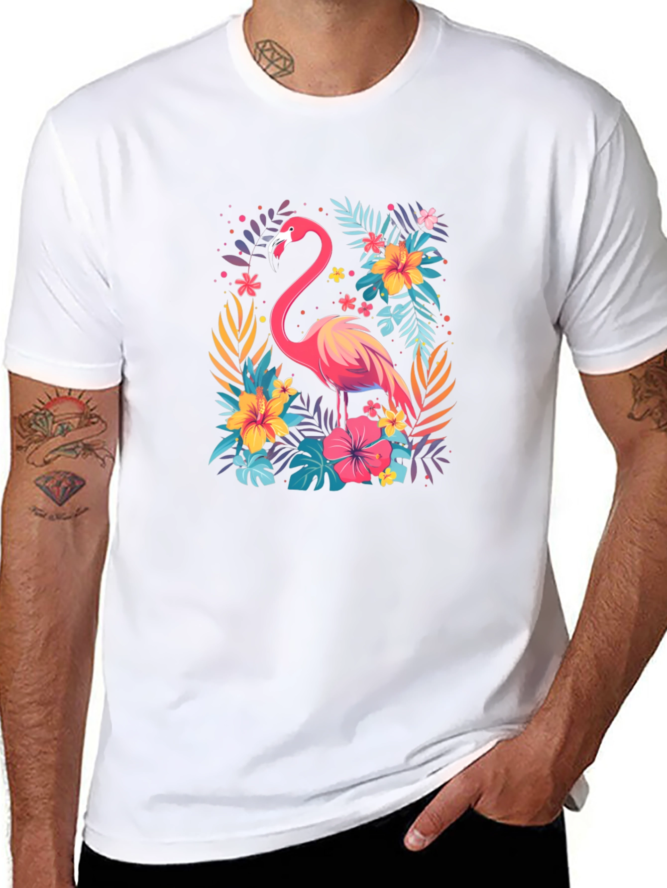 Tropical Flamingo Graphic Tee - Stylish Black T-Shirt
