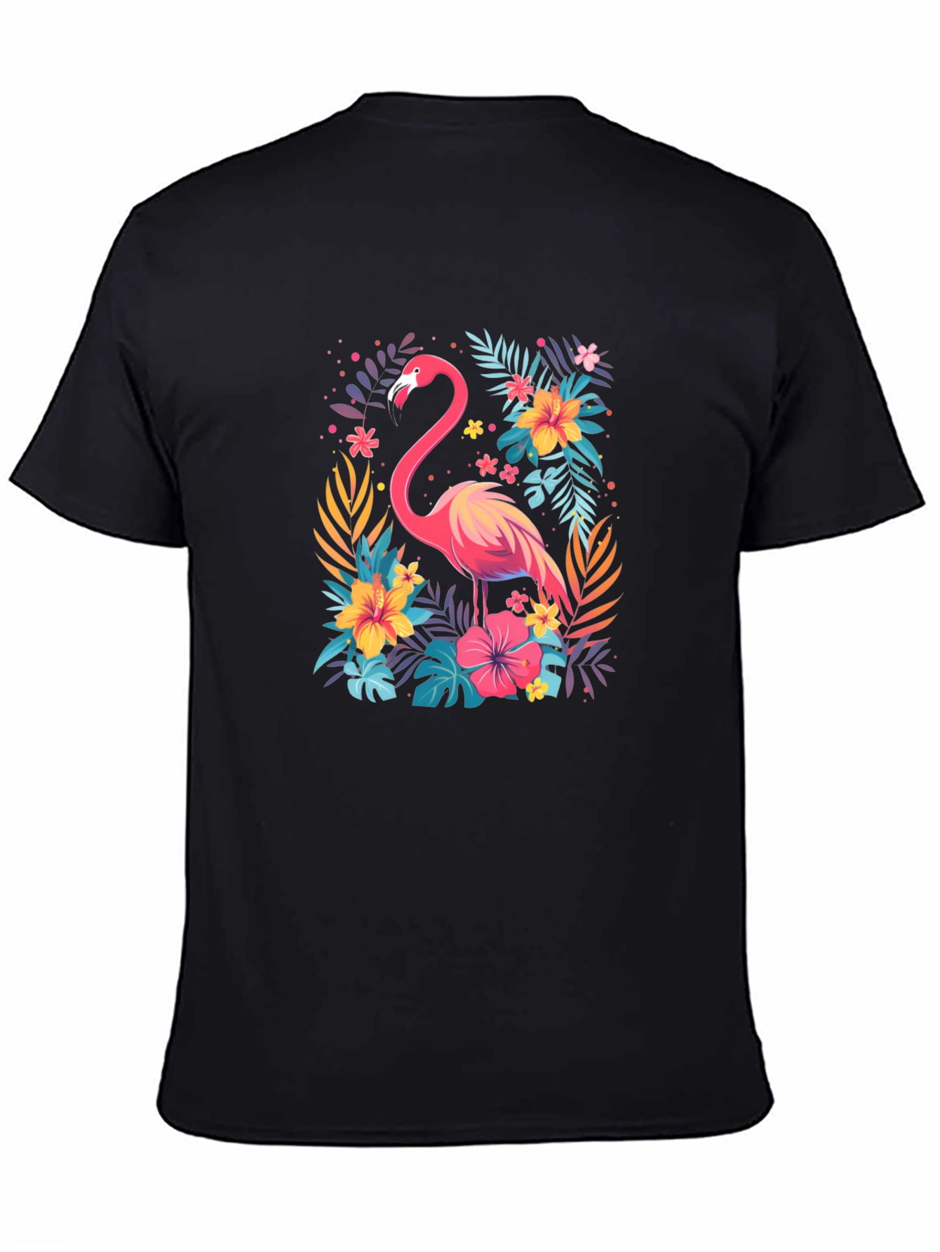 Tropical Flamingo Graphic Tee - Stylish Black T-Shirt