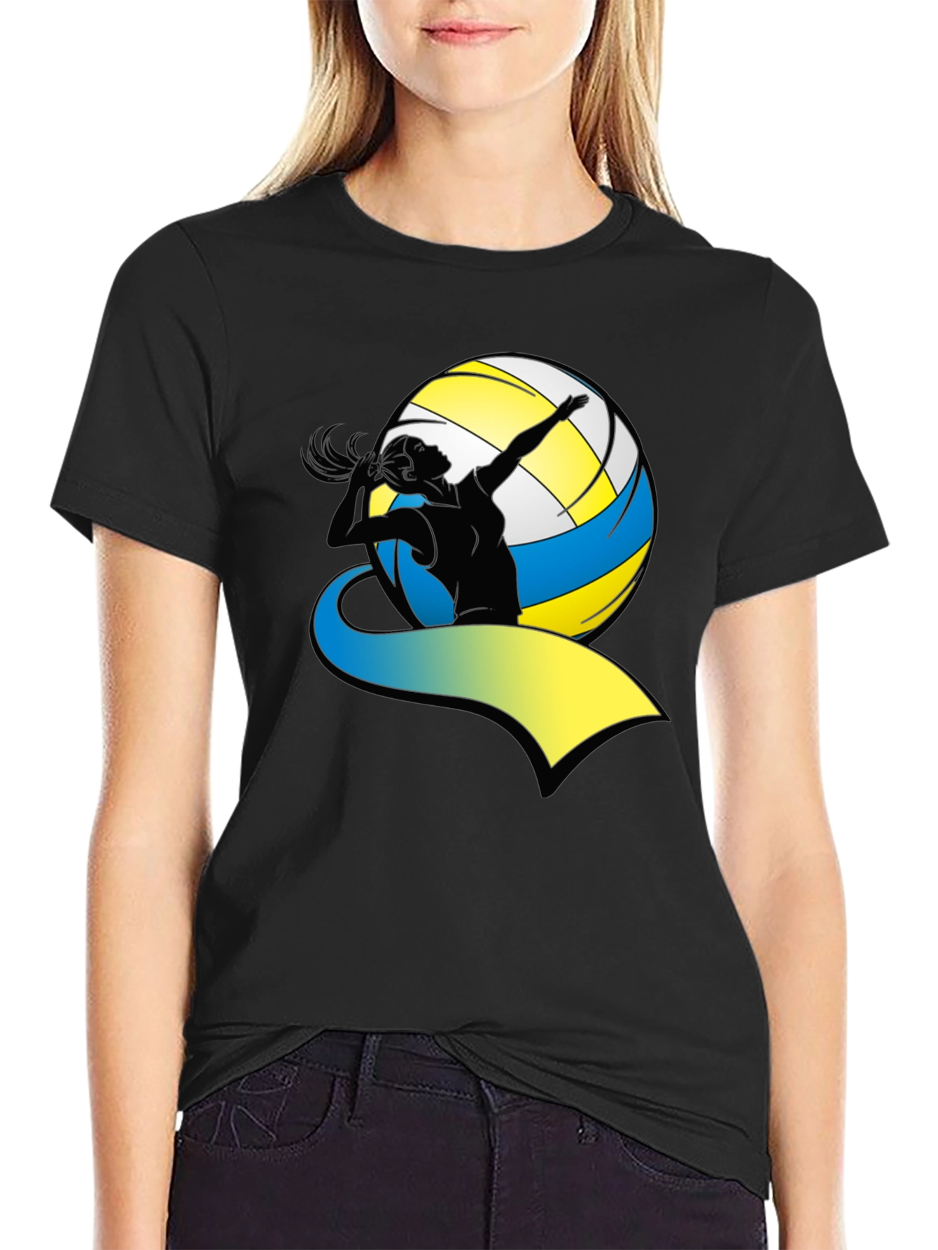 Volleyball Player Graphic Tee - Black