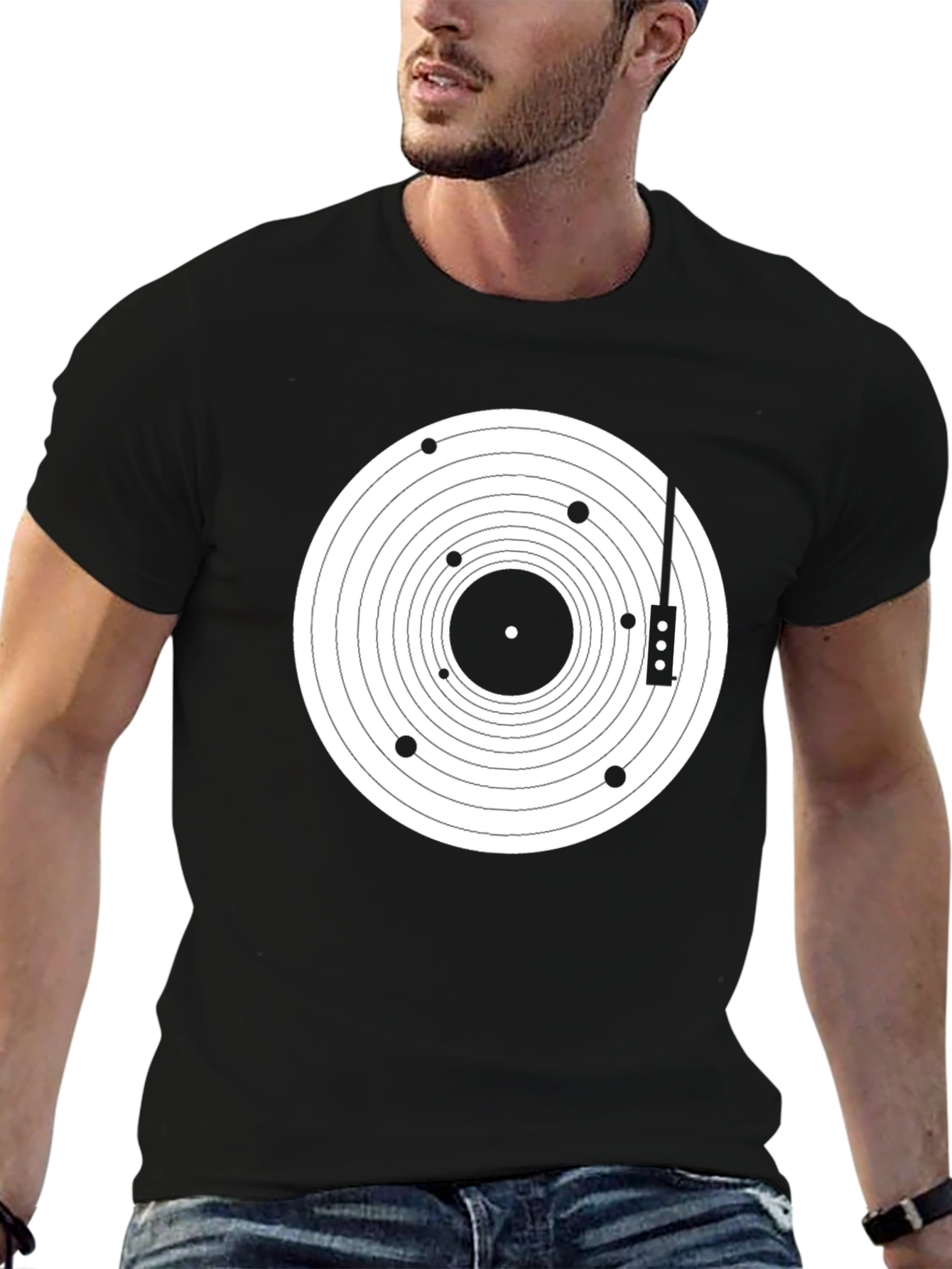 Geometric Record Player T-Shirt - Black