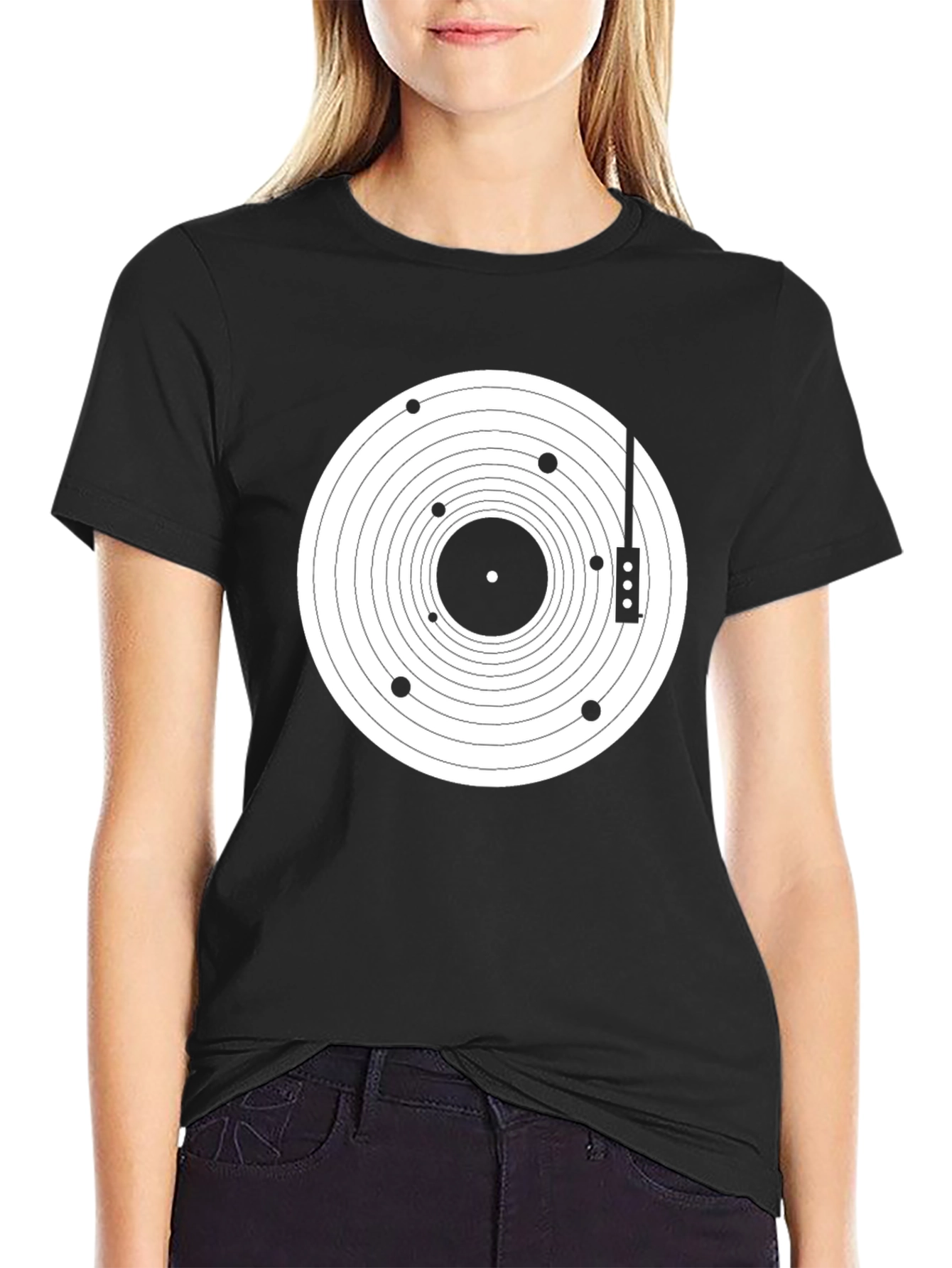 Geometric Record Player T-Shirt - Black