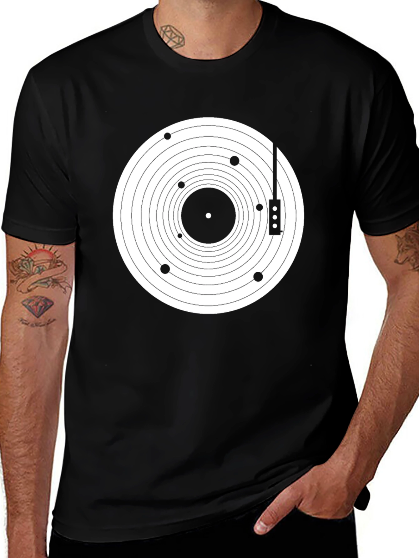 Geometric Record Player T-Shirt - Black