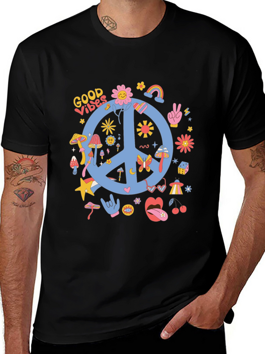 Groovy Good Vibes Graphic Tee - Peace & Funky Style