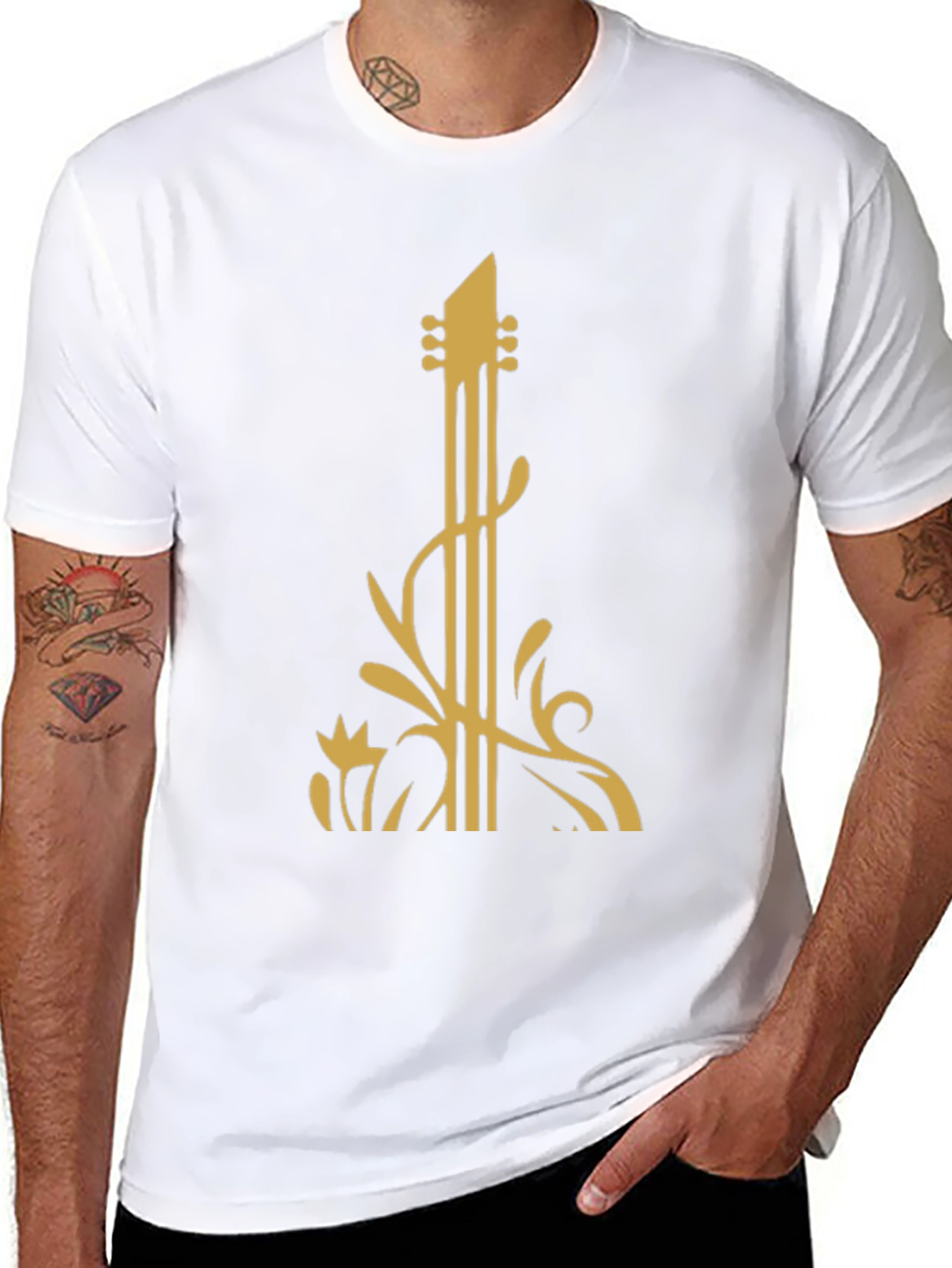Guitar Art Black T-Shirt: Stylish Music Lover Tee