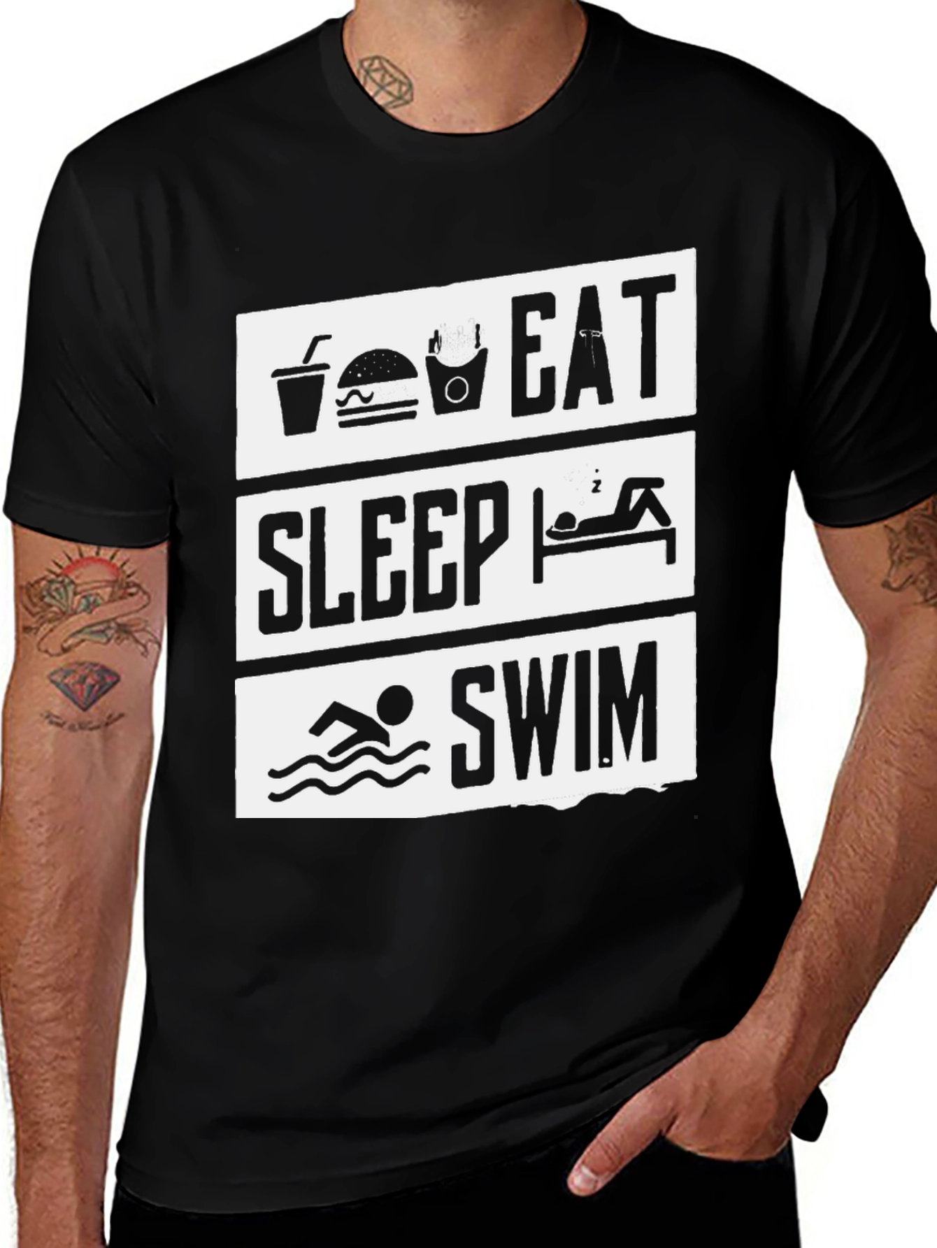 Eat Sleep Swim Graphic Tee - Black Cotton T-Shirt