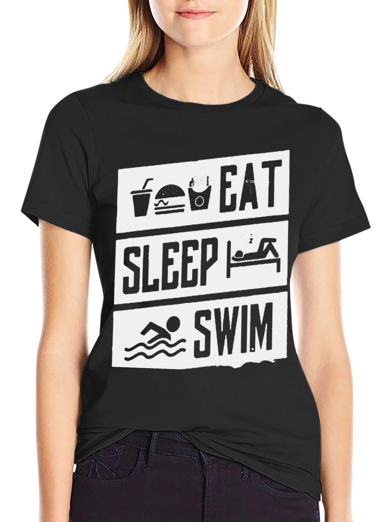 Eat Sleep Swim Graphic Tee - Black Cotton T-Shirt
