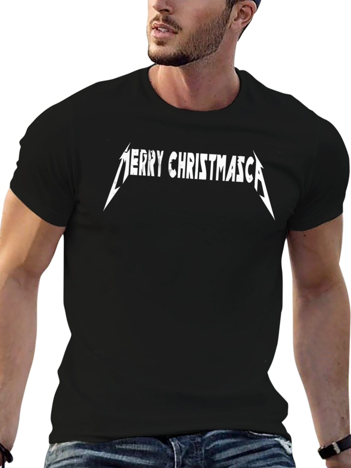 Merry Christmasta Black T-Shirt - Metal Holiday Tee