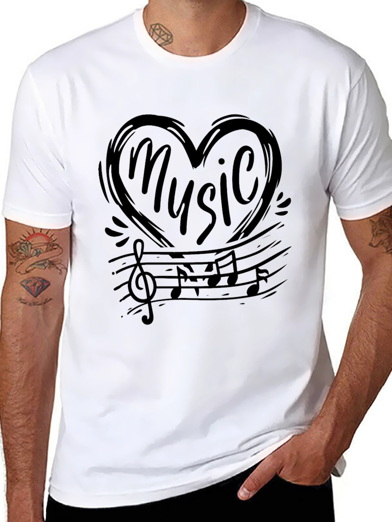 Music Lover T-Shirt - Heart Treble Clef Notes