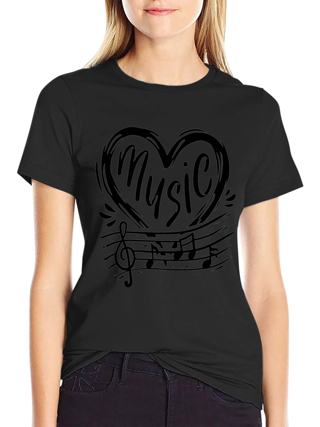 Music Lover T-Shirt - Heart Treble Clef Notes
