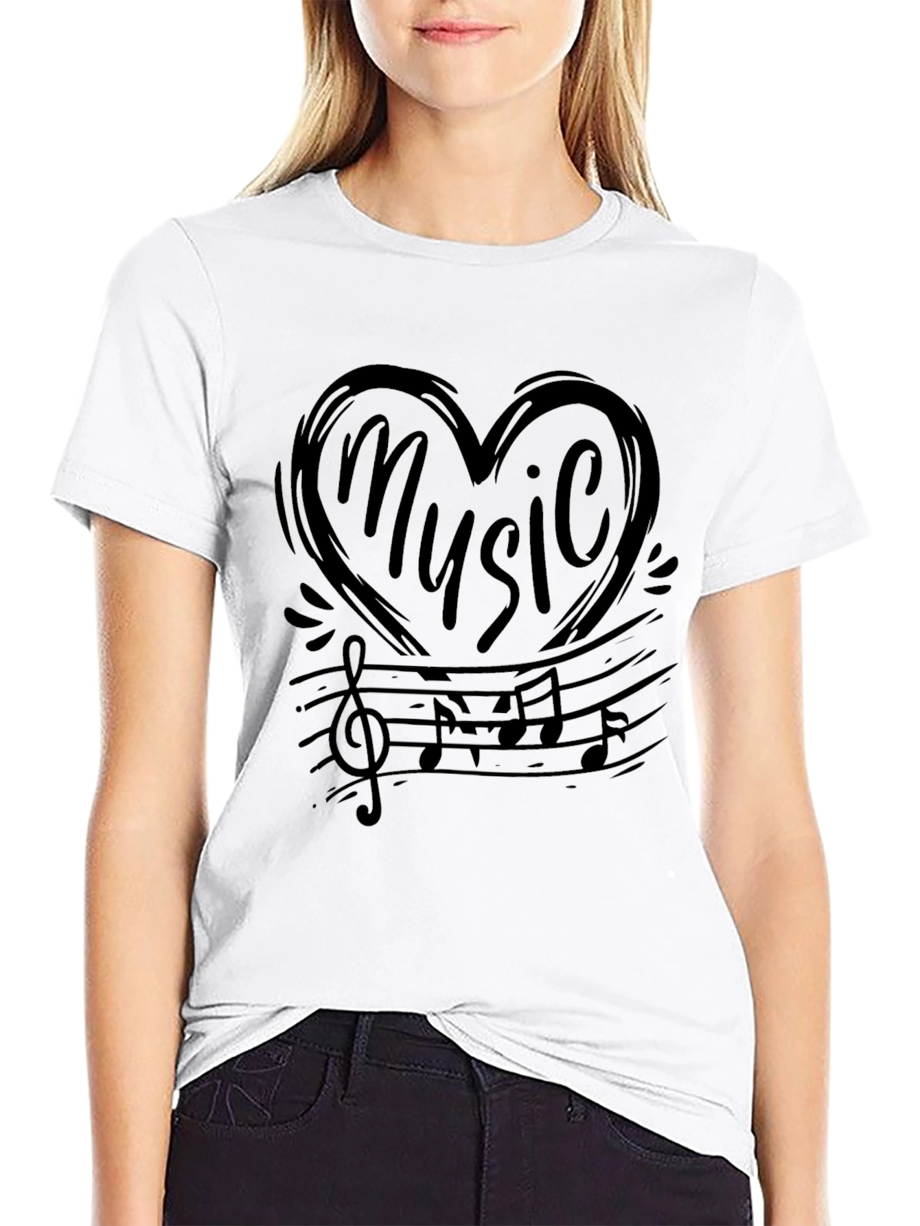 Music Lover T-Shirt - Heart Treble Clef Notes