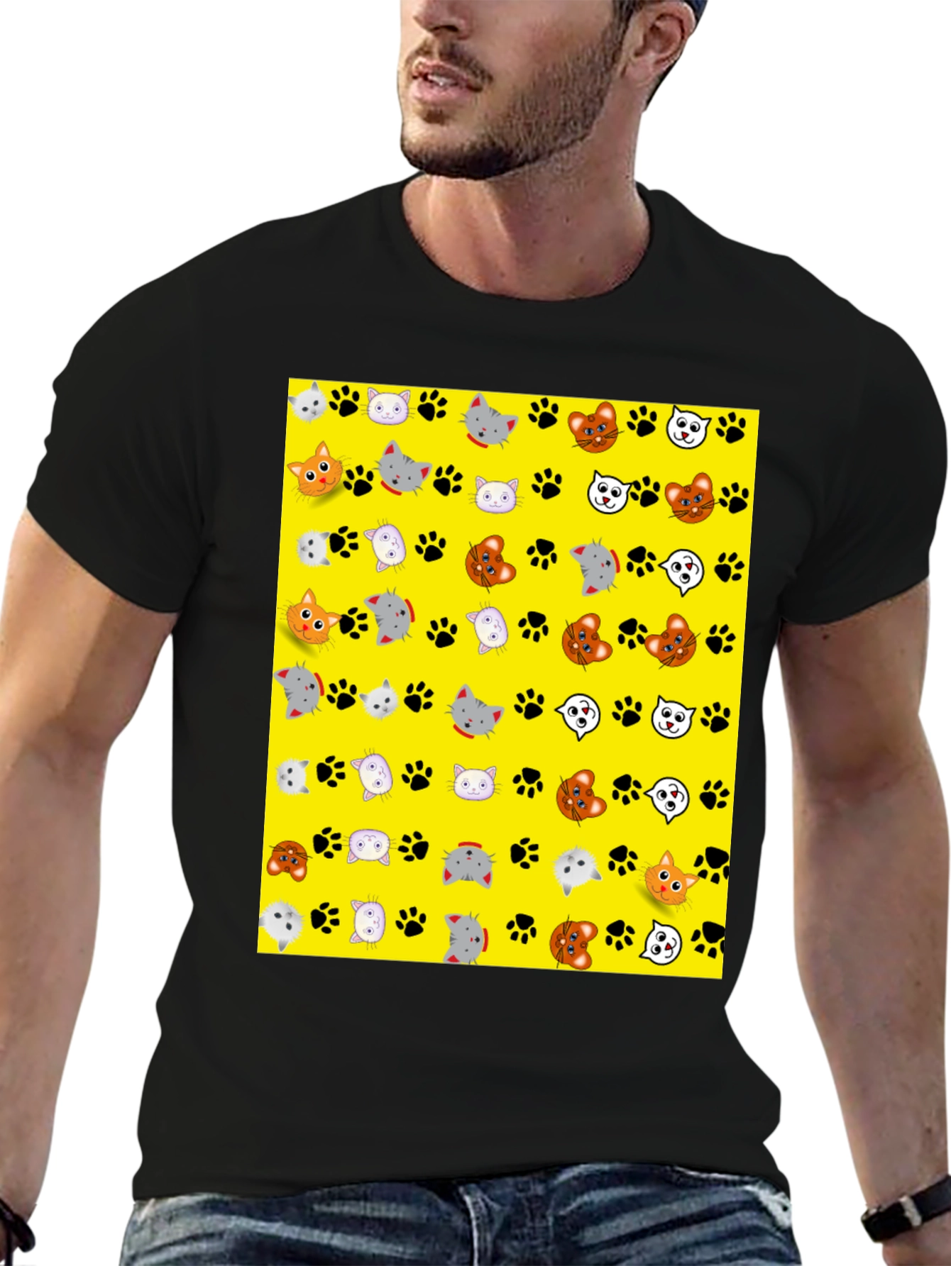 Cat Faces & Paw Prints T-Shirt
