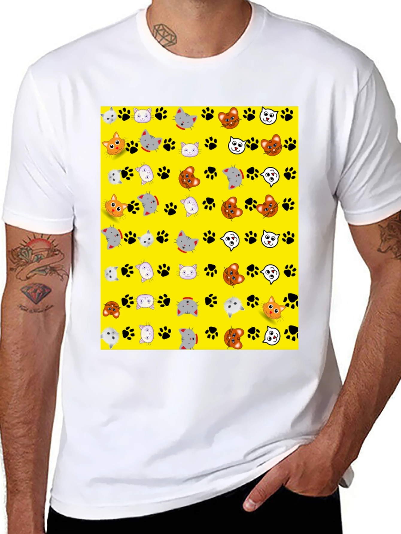 Cat Faces & Paw Prints T-Shirt