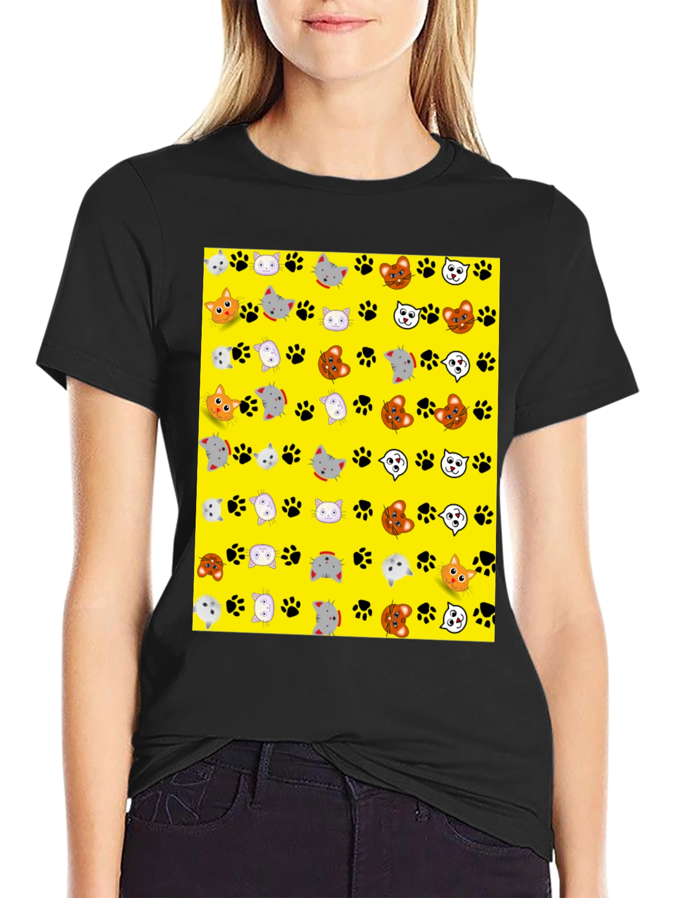 Cat Faces & Paw Prints T-Shirt