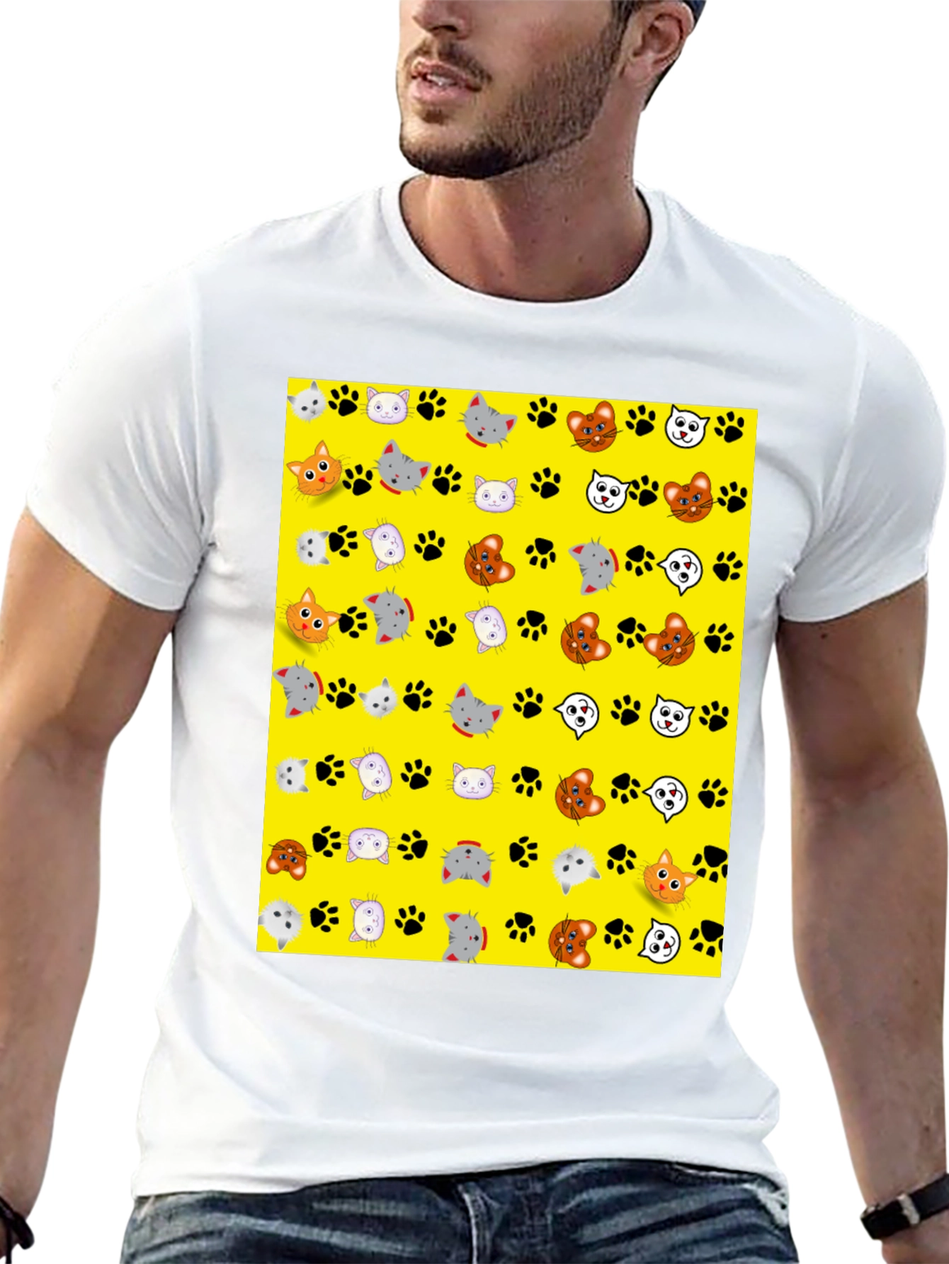 Cat Faces & Paw Prints T-Shirt