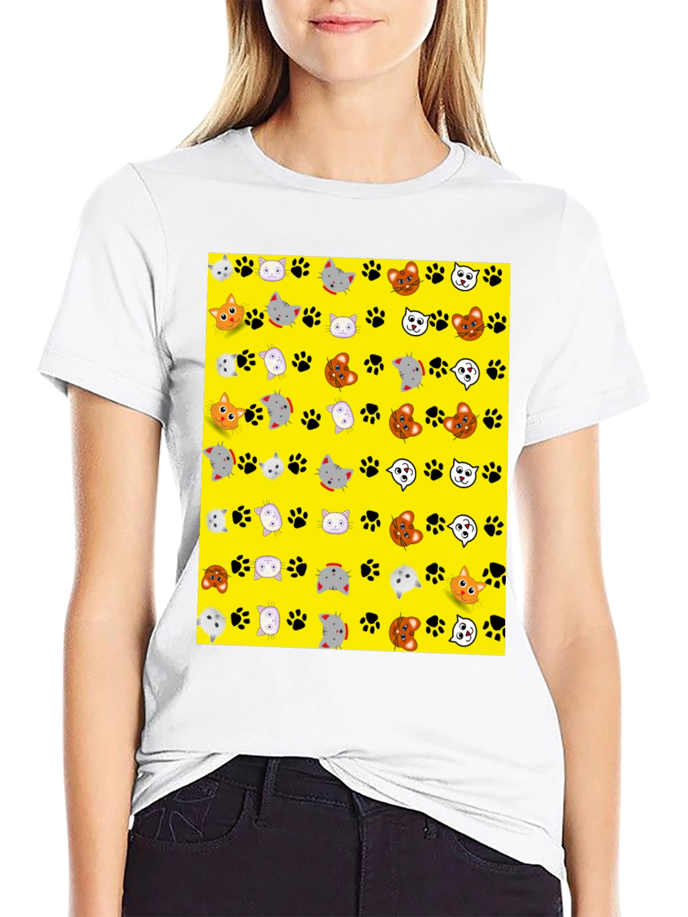 Cat Faces & Paw Prints T-Shirt
