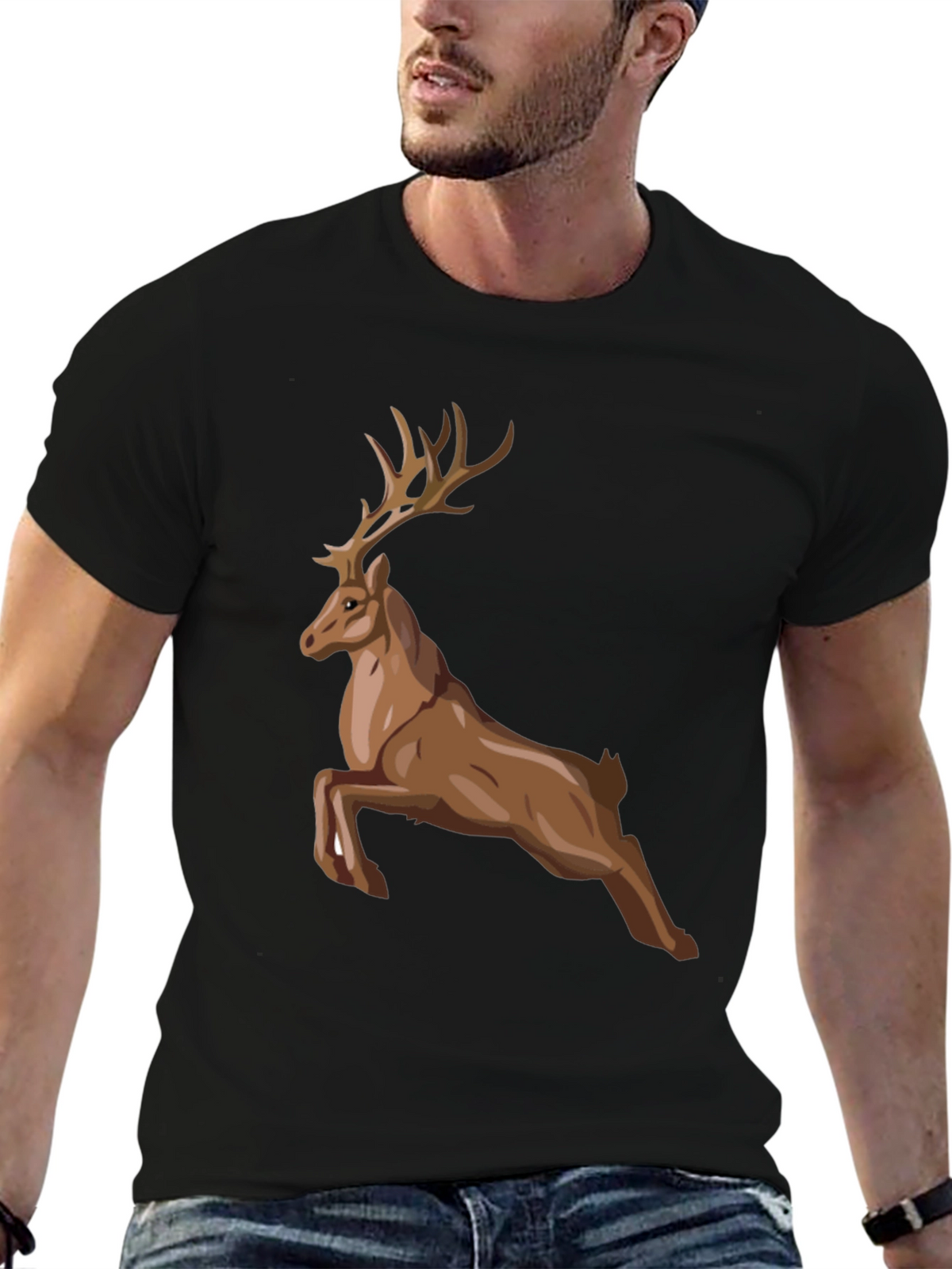 Mens Black Deer Graphic Tee
