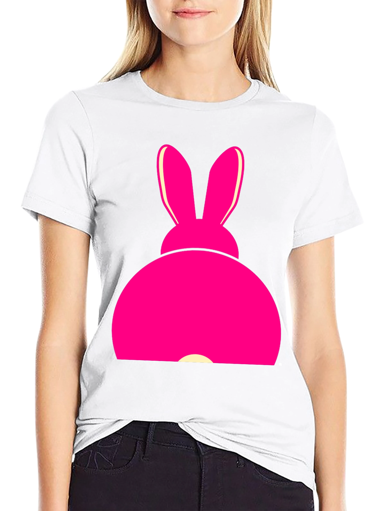 Pink Bunny Graphic Tee - Black Cotton T-Shirt