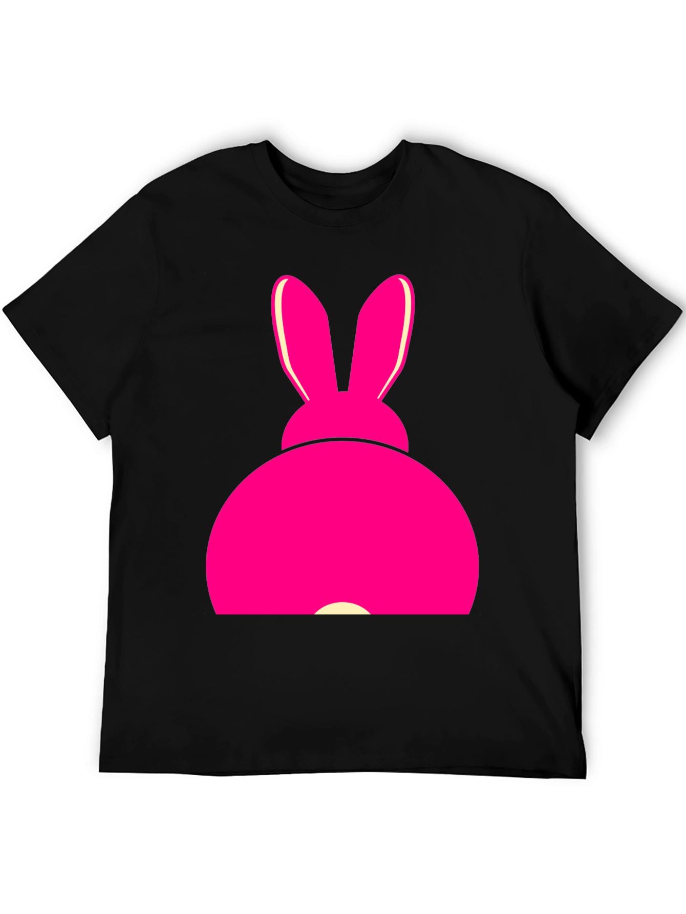 Pink Bunny Graphic Tee - Black Cotton T-Shirt