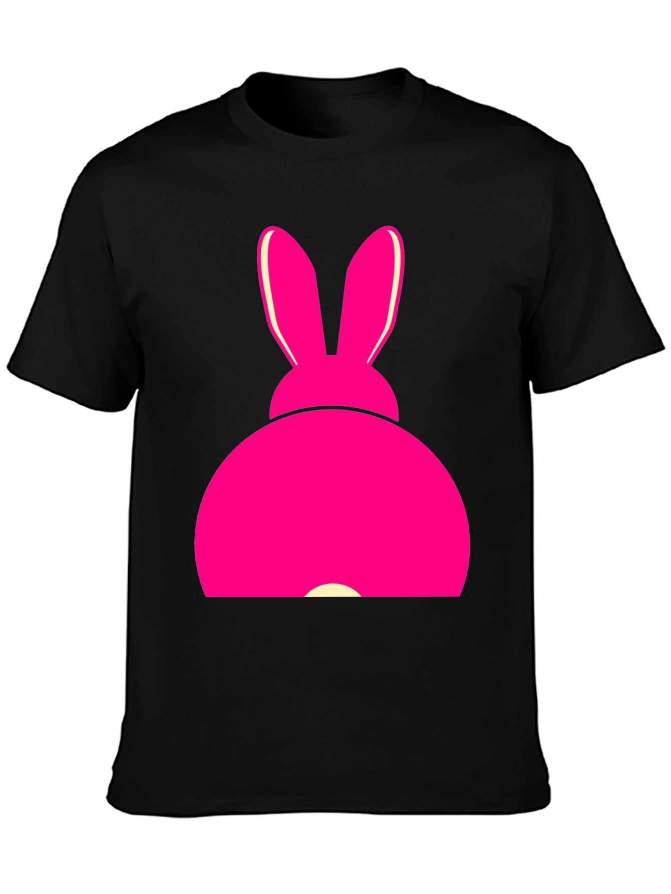 Pink Bunny Graphic Tee - Black Cotton T-Shirt