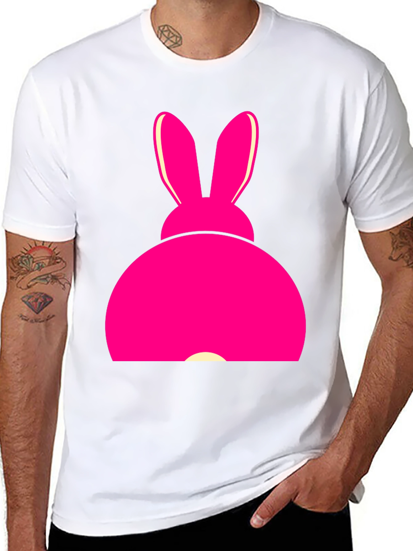 Pink Bunny Graphic Tee - Black Cotton T-Shirt