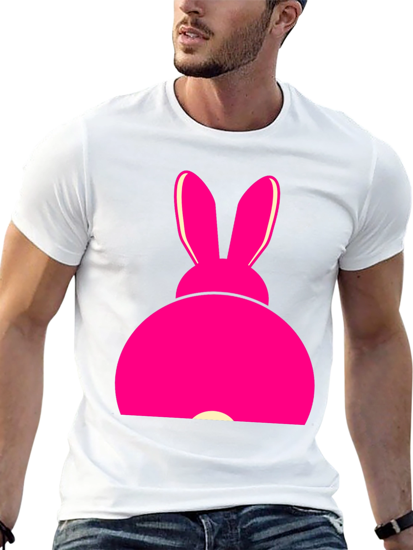 Pink Bunny Graphic Tee - Black Cotton T-Shirt